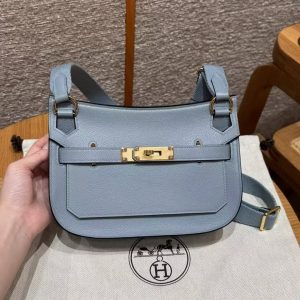 Hermes Jypsiere Mini 23 Bag Handmade In Evercolor Calfskin Leather Gold Hardware J7 Blue Lin - Image 4