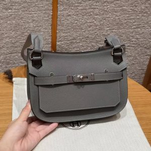 Hermes Jypsiere Mini 23 Bag Handmade In Evercolor Calfskin Leather Silver Hardware 0L Gris Meyer