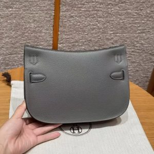 Hermes Jypsiere Mini 23 Bag Handmade In Evercolor Calfskin Leather Silver Hardware 0L Gris Meyer - Image 2