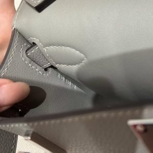 Hermes Jypsiere Mini 23 Bag Handmade In Evercolor Calfskin Leather Silver Hardware 0L Gris Meyer - Image 10