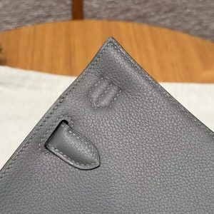 Hermes Jypsiere Mini 23 Bag Handmade In Evercolor Calfskin Leather Silver Hardware 0L Gris Meyer - Image 6