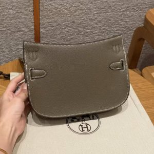 Hermes Jypsiere Mini 23 Bag Handmade In Evercolor Calfskin Leather Silver Hardware 18 Etoupe - Image 2