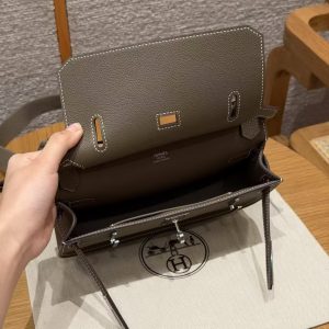 Hermes Jypsiere Mini 23 Bag Handmade In Evercolor Calfskin Leather Silver Hardware 18 Etoupe - Image 20