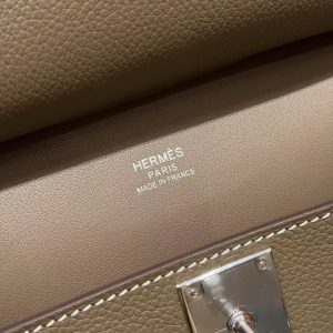 Hermes Jypsiere Mini 23 Bag Handmade In Evercolor Calfskin Leather Silver Hardware 18 Etoupe - Image 19