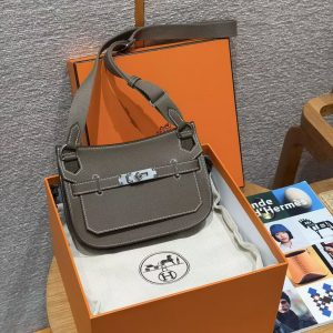 Hermes Jypsiere Mini 23 Bag Handmade In Evercolor Calfskin Leather Silver Hardware 18 Etoupe - Image 16