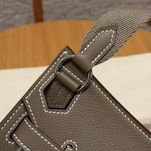 Hermes Jypsiere Mini 23 Bag Handmade In Evercolor Calfskin Leather Silver Hardware 18 Etoupe - Image 14