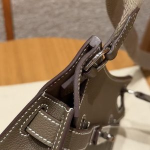 Hermes Jypsiere Mini 23 Bag Handmade In Evercolor Calfskin Leather Silver Hardware 18 Etoupe - Image 13