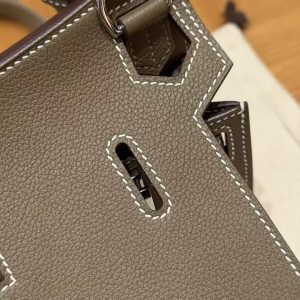 Hermes Jypsiere Mini 23 Bag Handmade In Evercolor Calfskin Leather Silver Hardware 18 Etoupe - Image 7