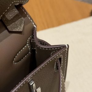 Hermes Jypsiere Mini 23 Bag Handmade In Evercolor Calfskin Leather Silver Hardware 18 Etoupe - Image 6