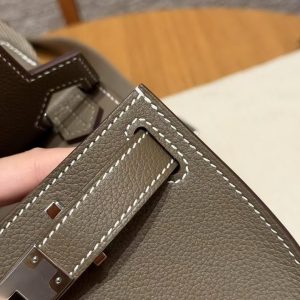 Hermes Jypsiere Mini 23 Bag Handmade In Evercolor Calfskin Leather Silver Hardware 18 Etoupe - Image 5