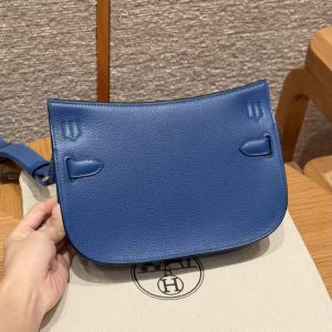 Hermes Jypsiere Mini 23 Bag Handmade In Evercolor Calfskin Leather Silver Hardware 71 Blue France - Image 2