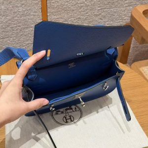 Hermes Jypsiere Mini 23 Bag Handmade In Evercolor Calfskin Leather Silver Hardware 71 Blue France - Image 15