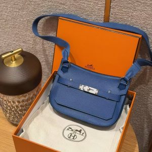 Hermes Jypsiere Mini 23 Bag Handmade In Evercolor Calfskin Leather Silver Hardware 71 Blue France - Image 11