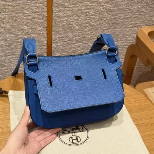 Hermes Jypsiere Mini 23 Bag Handmade In Evercolor Calfskin Leather Silver Hardware 71 Blue France - Image 10