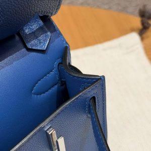 Hermes Jypsiere Mini 23 Bag Handmade In Evercolor Calfskin Leather Silver Hardware 71 Blue France - Image 6