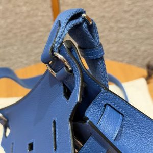 Hermes Jypsiere Mini 23 Bag Handmade In Evercolor Calfskin Leather Silver Hardware 71 Blue France - Image 4