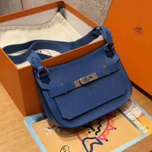Hermes Jypsiere Mini 23 Bag Handmade In Evercolor Calfskin Leather Silver Hardware 71 Blue France - Image 3