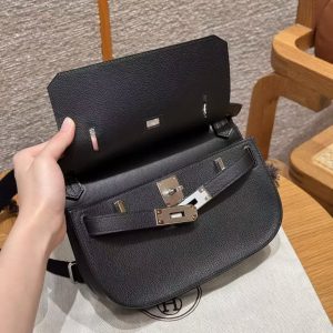 Hermes Jypsiere Mini 23 Bag Handmade In Evercolor Calfskin Leather Silver Hardware 89 Noir - Image 2