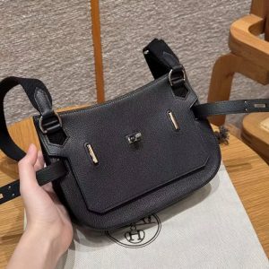 Hermes Jypsiere Mini 23 Bag Handmade In Evercolor Calfskin Leather Silver Hardware 89 Noir - Image 17