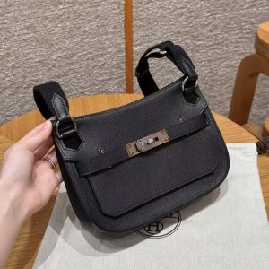 Hermes Jypsiere Mini 23 Bag Handmade In Evercolor Calfskin Leather Silver Hardware 89 Noir - Image 12