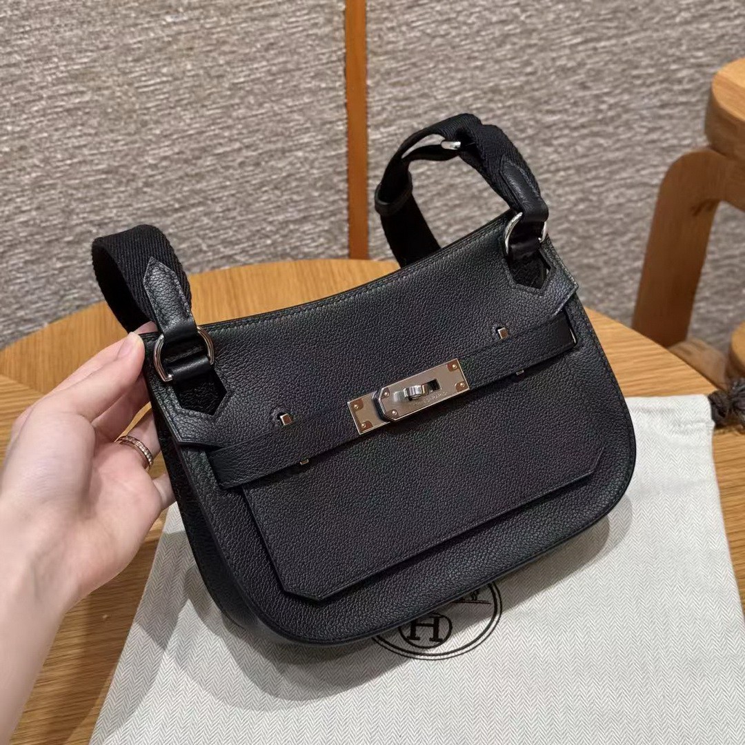 Hermes Jypsiere Mini 23 Bag Handmade In Evercolor Calfskin Leather Silver Hardware 89 Noir - Image 12