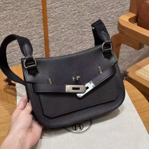 Hermes Jypsiere Mini 23 Bag Handmade In Evercolor Calfskin Leather Silver Hardware 89 Noir