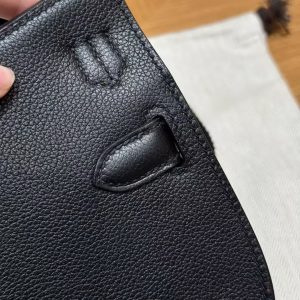 Hermes Jypsiere Mini 23 Bag Handmade In Evercolor Calfskin Leather Silver Hardware 89 Noir - Image 11