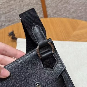 Hermes Jypsiere Mini 23 Bag Handmade In Evercolor Calfskin Leather Silver Hardware 89 Noir - Image 9