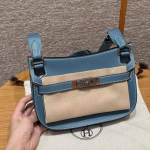 Hermes Jypsiere Mini 23 Bag Handmade In Swift Calfskin Leather Silver Hardware 75 Blue Jean
