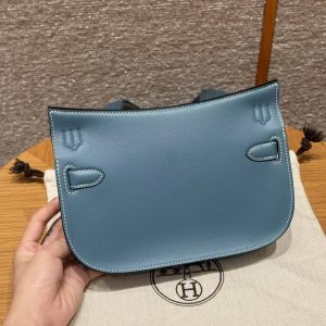 Hermes Jypsiere Mini 23 Bag Handmade In Swift Calfskin Leather Silver Hardware 75 Blue Jean - Image 2