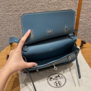 Hermes Jypsiere Mini 23 Bag Handmade In Swift Calfskin Leather Silver Hardware 75 Blue Jean - Image 15