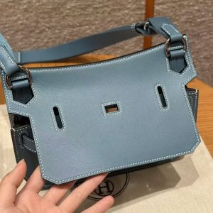 Hermes Jypsiere Mini 23 Bag Handmade In Swift Calfskin Leather Silver Hardware 75 Blue Jean - Image 12
