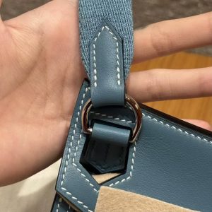 Hermes Jypsiere Mini 23 Bag Handmade In Swift Calfskin Leather Silver Hardware 75 Blue Jean - Image 11