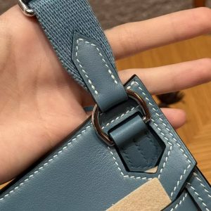 Hermes Jypsiere Mini 23 Bag Handmade In Swift Calfskin Leather Silver Hardware 75 Blue Jean - Image 10