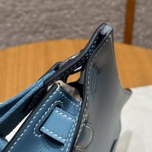 Hermes Jypsiere Mini 23 Bag Handmade In Swift Calfskin Leather Silver Hardware 75 Blue Jean - Image 9