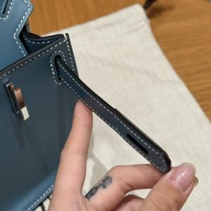 Hermes Jypsiere Mini 23 Bag Handmade In Swift Calfskin Leather Silver Hardware 75 Blue Jean - Image 8