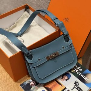Hermes Jypsiere Mini 23 Bag Handmade In Swift Calfskin Leather Silver Hardware 75 Blue Jean - Image 4