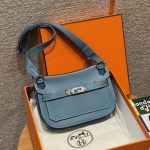 Hermes Jypsiere Mini 23 Bag Handmade In Swift Calfskin Leather Silver Hardware 75 Blue Jean - Image 3