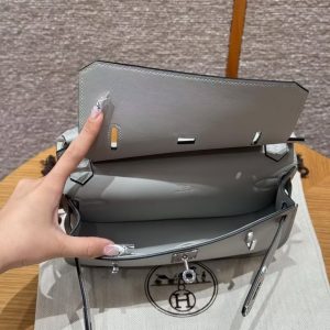 Hermes Jypsiere Mini 23 Bag Handmade In Swift Calfskin Leather Silver Hardware 8U Blue Glacier - Image 20