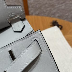 Hermes Jypsiere Mini 23 Bag Handmade In Swift Calfskin Leather Silver Hardware 8U Blue Glacier - Image 6