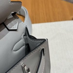 Hermes Jypsiere Mini 23 Bag Handmade In Swift Calfskin Leather Silver Hardware 8U Blue Glacier - Image 3