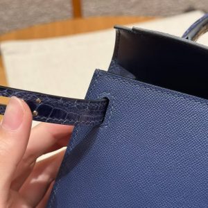 Hermes Kelly Mini 2 19CM Bag Handmade In Madame and Alligator Imported Leather from Mississippi Silver Hardware 73 Blue Saphir - Image 9