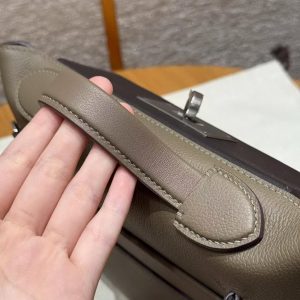 Hermes Kelly 2424 24/24 Bag 21CM Handmade In Evercolor and Swift Calfskin Leather Silver Hardware 18 Etoupe 46 Ebene - Image 9