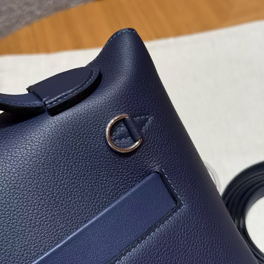 Hermes Kelly Mini 2424 24/24 Bag 21CM Handmade In Evercolor and Swift Calfskin Leather Silver Hardware 73 Blue Saphir - Image 14