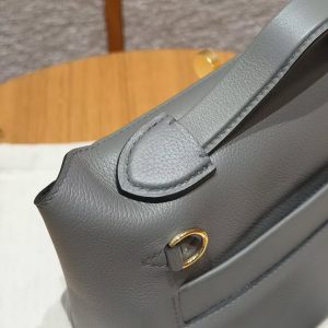Hermes Kelly Mini 2424 24/24 Bag 21CM Handmade In Evercolor and Swift Calfskin Leather Gold Hardware 0L Gris Meyer - Image 9