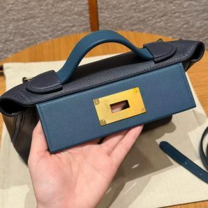 Hermes Kelly Mini 2424 24/24 Bag 21CM Handmade In Evercolor and Swift Calfskin Leather Gold Hardware 2Z Blue Nuit 7U Blue Navy - Image 7