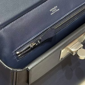 Hermes Kelly Mini 2424 24/24 Bag 21CM Handmade In Evercolor and Swift Calfskin Leather Silver Hardware 73 Blue Saphir - Image 4