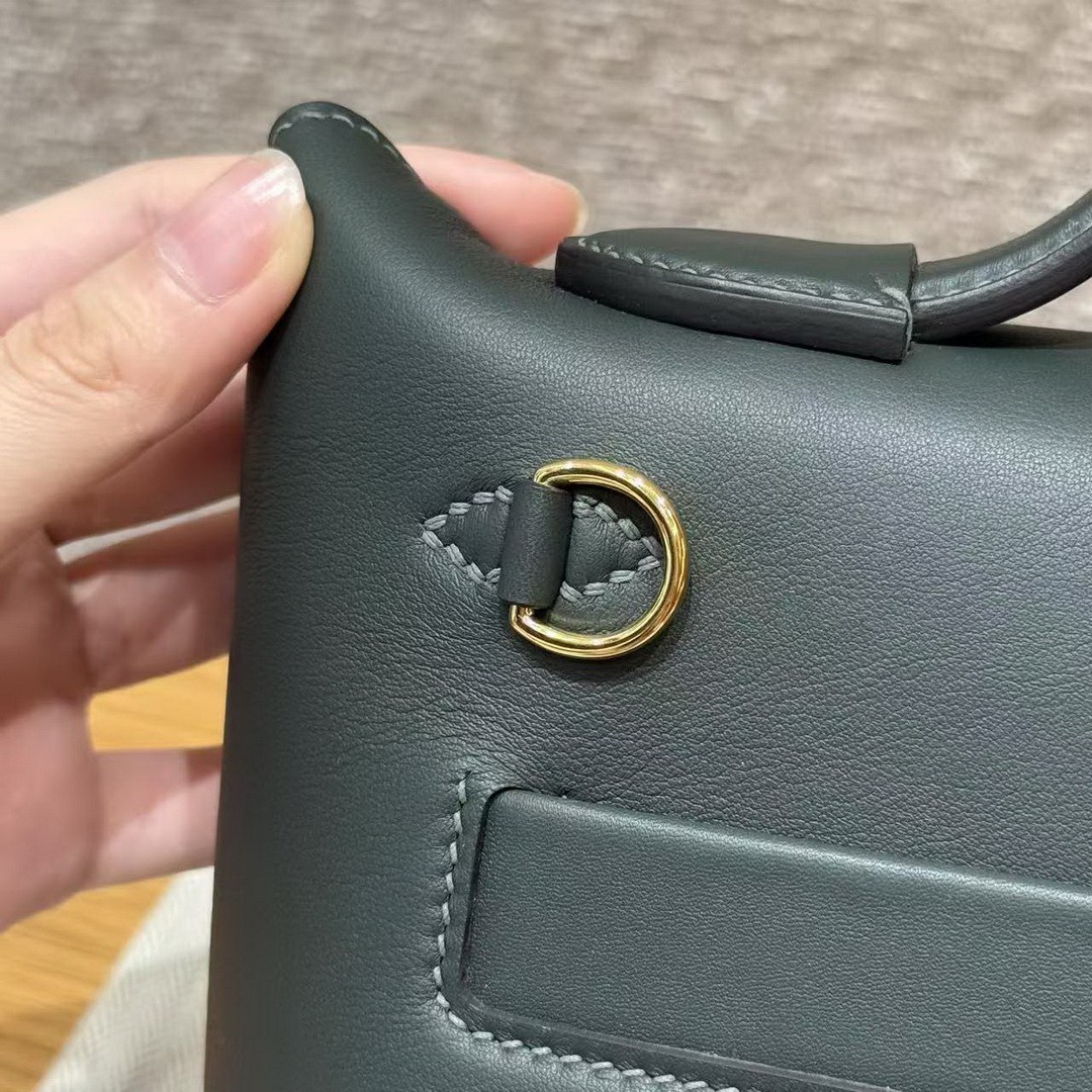 Hermes Kelly Mini 2424 24/24 Bag 21CM Handmade In Swift Calfskin Leather KK Ostrich Gold Hardware Vo Vert Rousseau - Image 11
