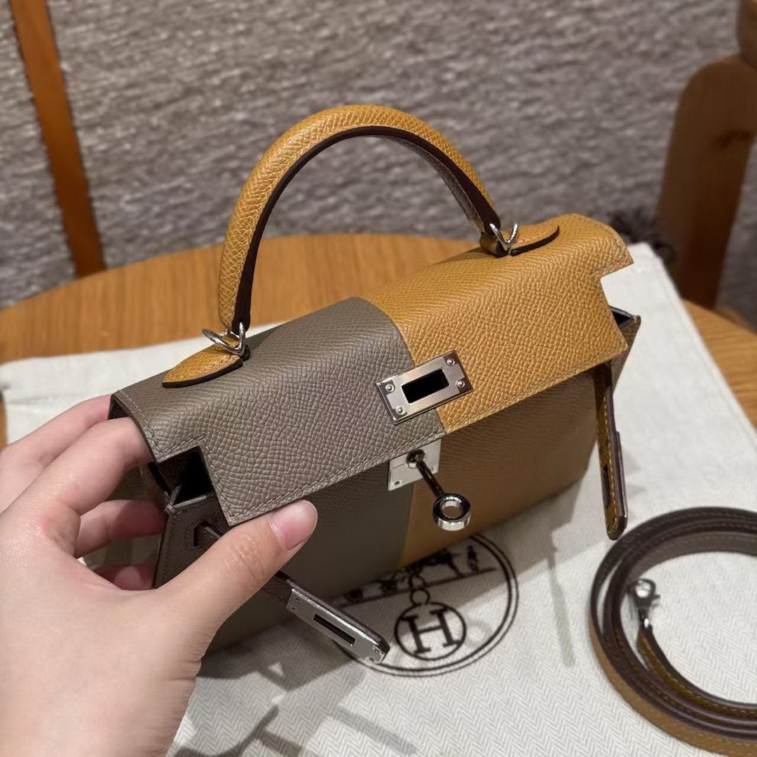 Hermes Kelly Mini 2 19CM Bag Handmade In Epsom Calfskin Leather Silver Hardware 18 Etoupe 2S Sesame 2Z Blue Nuit - Image 12