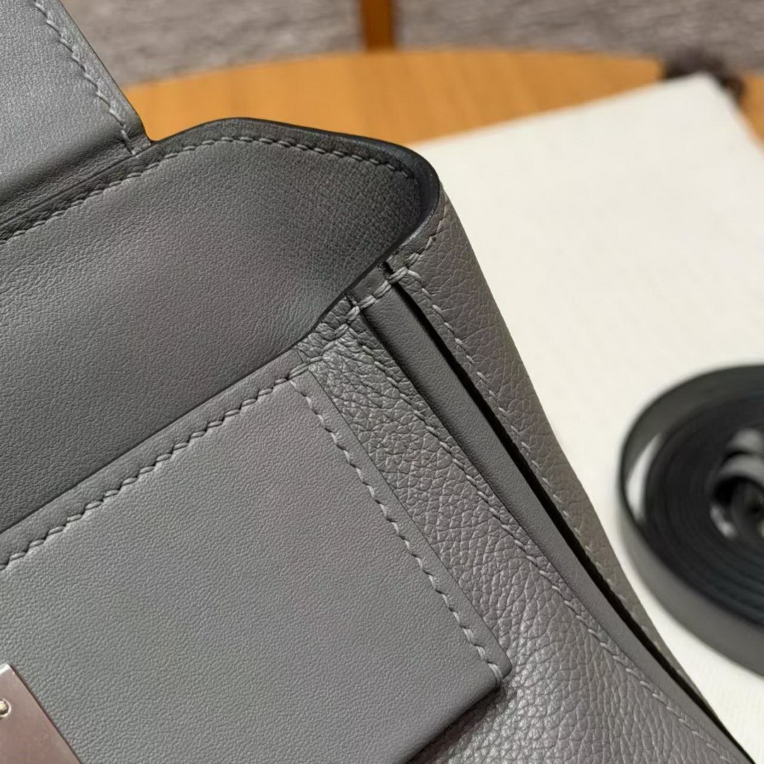 Hermes Kelly 2424 24/24 Bag 21CM Handmade In Evercolor and Swift Calfskin Leather Silver Hardware 8F Girs Etain - Image 10